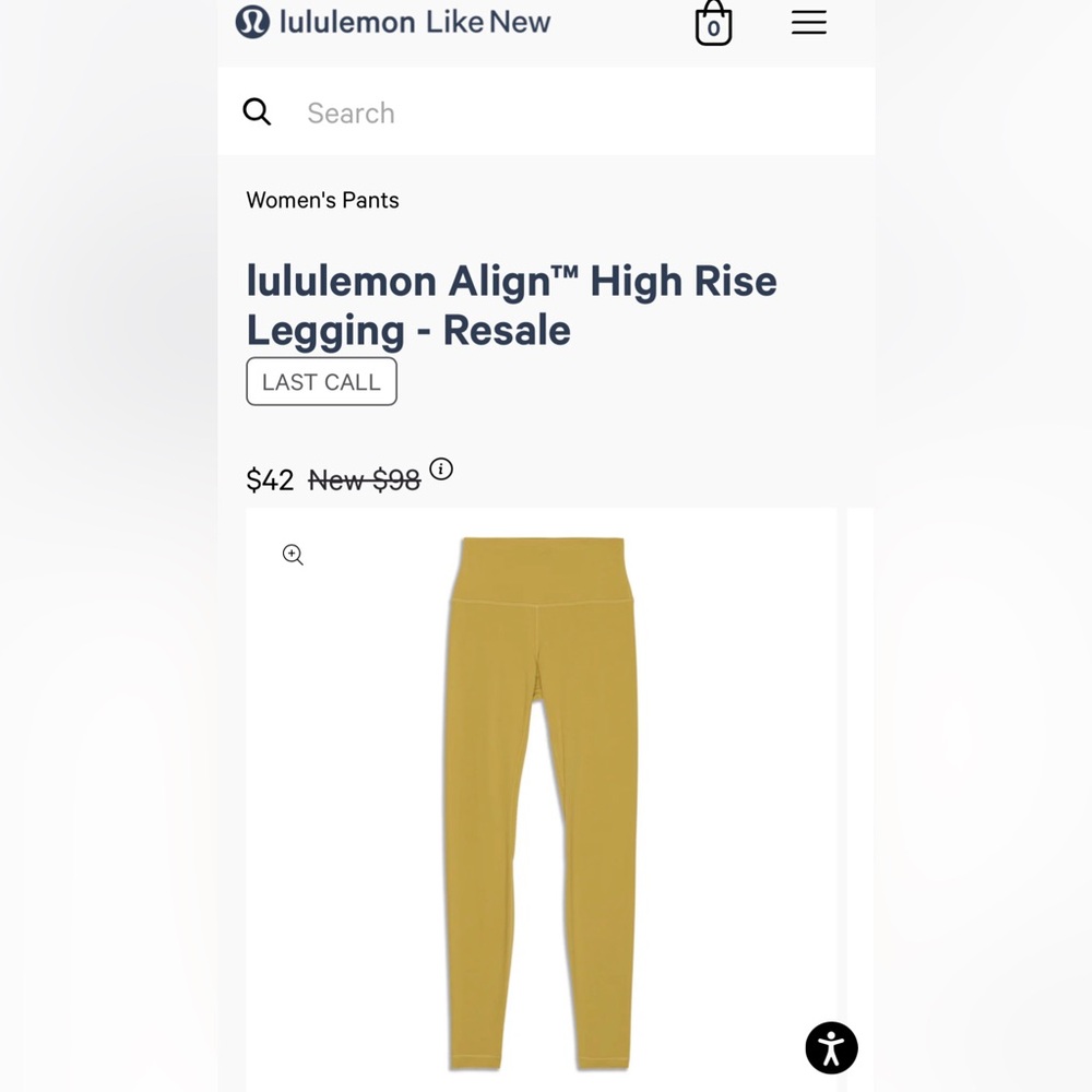 lululemon Align High Rise Legging Yellow / Mustard Size 4